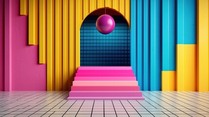 Poster - Vibrant Architectural Abstract with Colorful Geometric Shapes and Patterns