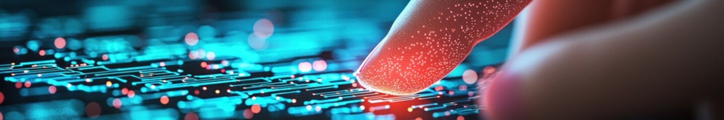 Aufkleber - Finger Touching Digital Circuit Board with Glowing Particles