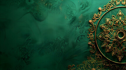 Poster - Intricate green and gold mandala design with abstract background, perfect for artistic projects