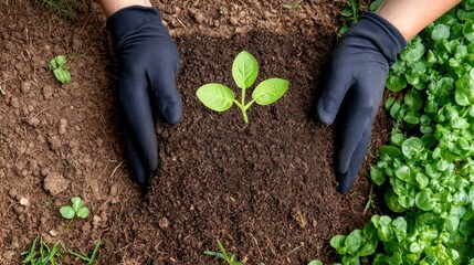Poster - Hands Planting Seedling in Rich Soil for Organic Garden or Agricultural Cultivation