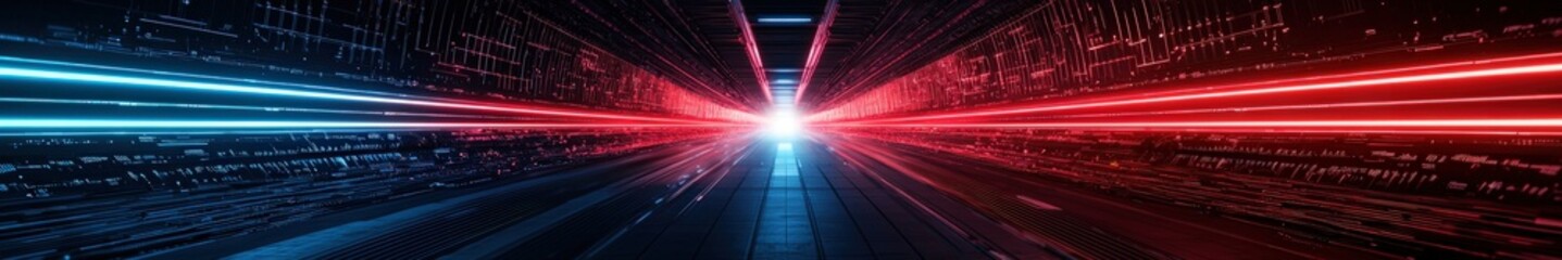 Leinwandbilder - Futuristic Digital Pathway with Blue and Red Light Beams
