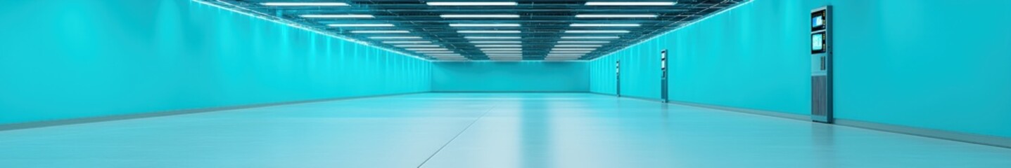 Poster - Bright Turquoise Hallway with Minimalistic Design and Clean Floors
