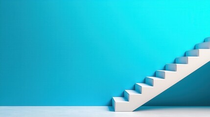 Poster - minimalist staircase in vibrant blue and white interior architecture design