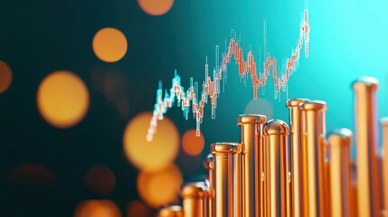 Poster - Financial Market Data Analytics and Trading Investment Concept with Candlestick Chart and Colorful Bokeh Background