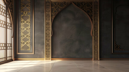 Poster - Elegant interior of a modern space featuring ornate arches, intricate designs, and natural light
