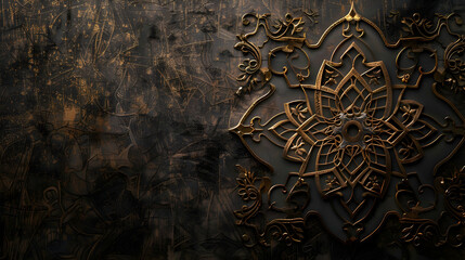 Poster - Intricate golden mandala design on a textured dark background, showcasing artistry and elegance