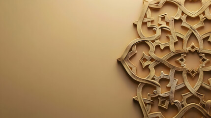 Poster - Intricate wooden geometric pattern on a smooth beige background, showcasing craftsmanship