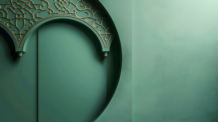 Poster - Elegant green interior with intricate arch design, showcasing modern decor and tranquility