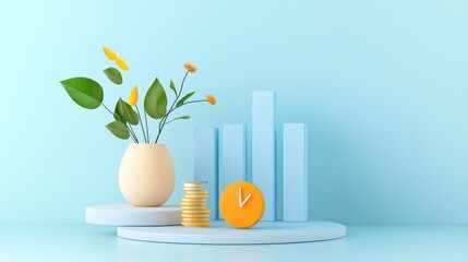Poster - Stylized Analytical Charts and Diagrams Displayed on Modern Pastel Workspace