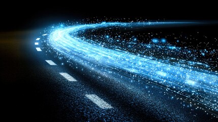 Poster - Illuminated road with vibrant light trails creating a dynamic and energetic night scene