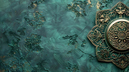 Poster - Ornate teal background with intricate gold design, showcasing artistic texture and elegance