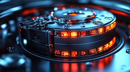 Poster - Close-up of a clock featuring bright red lights indicating time with a modern and sleek design