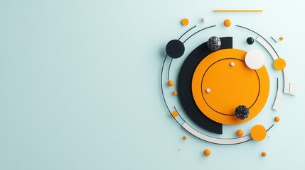 Poster - minimalist abstract geometric sphere and dot composition in vibrant orange and gray tones