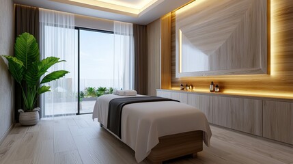 Wall Mural - Luxurious Bedroom with Minimalist Decor and Nature Inspired Accents