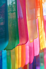 Aufkleber - Colorful Flowing Rainbow Textile Drapes in a Bright Outdoor Setting : Generative AI