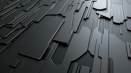 Poster - Futuristic Metallic Geometric Abstract Digital Background with Layered Hexagon Patterns and Architectural Structures