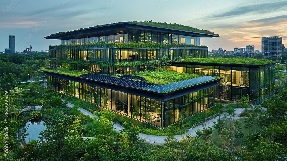 This modern data center complex boasts solar panels and is surrounded ...