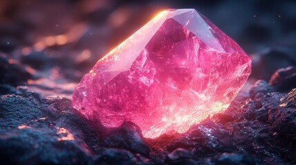 Wall Mural - This gorgeous 3D image shows a bright pink gemstone glowing against a dark background.