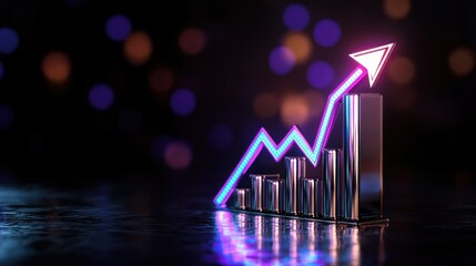 Poster - Glowing Futuristic Financial Growth Chart with Colorful Neon Arrows