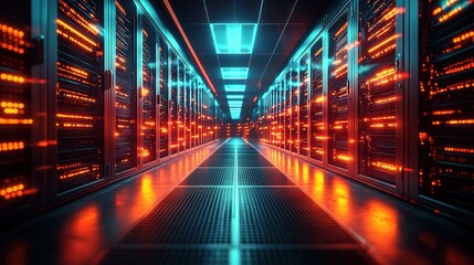 Poster - Spacious server room featuring organized racks of equipment for data management and storage