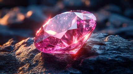 Wall Mural - This gorgeous 3D image shows a bright pink gemstone glowing against a dark background.