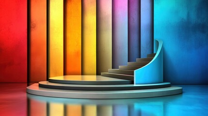 Poster - Vibrant Minimalist Podium Display with Colorful Geometric Arches