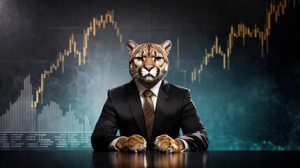 Poster - Powerful Feline Finance Tiger Strategist Leads Bullish Market Charge