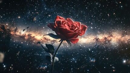 Wall Mural - Rose in Cosmic Night Sky