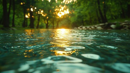 Canvas Print - Golden Sunlight Through Forest Stream