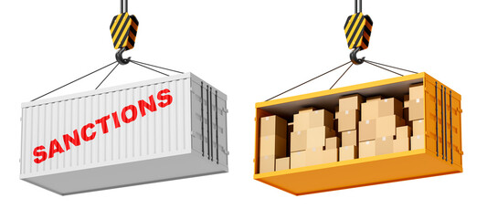 Poster - Trade sanctions concept with cargo containers. 3D Rendering