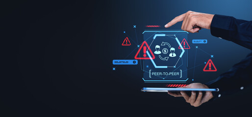 Poster - Digital peer-to-peer payment security concept with holographic interface.