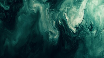 Poster - Paint swirled in deep green and teal creates an abstract background resembling marble. This liquid art has a watercolor effect with a velvety texture.