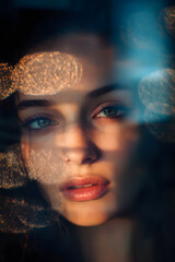 Poster - Artistic Closeup Portrait with Creative Lighting and Bokeh Effect Aesthetic : Generative AI