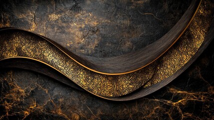 Poster - Elegant striplike kanok design patterns on textured background in rich gold and black art & design perspective