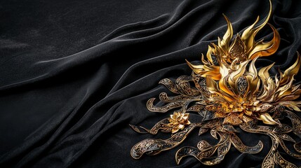 Poster - Cultural significance of thai kanok flame motif luxurious artwork in gold and bronze tones close-up view