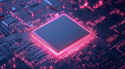Poster - Glowing Microchip, A Close-Up View of Advanced Technology