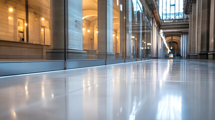 Aufkleber - Elegant Architectural Hallway With Reflection and Lighting for Interior Design or Space Themes : Generative AI