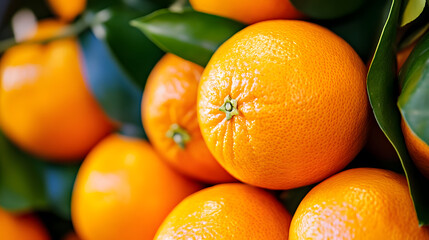 Poster - Closeup of Fresh Ripe Oranges with Green Leaves Citrus Fruit for Healthy Eating : Generative AI