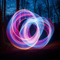 Poster - Cosmic Light Trails: Capturing the ethereal dance of light trails in the dark forest. Featuring captivating long exposure photography.