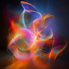 Poster - Abstract Lightwave Dance: Vibrant, multicolored lightwaves intertwine and swirl in an abstract composition, creating a dynamic and energetic visual experience.