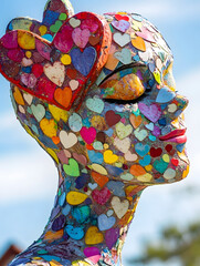 Poster - Colorful Heart Art Sculpture with Vibrant Multicolored Mosaic in Sunny Daylight : Generative AI
