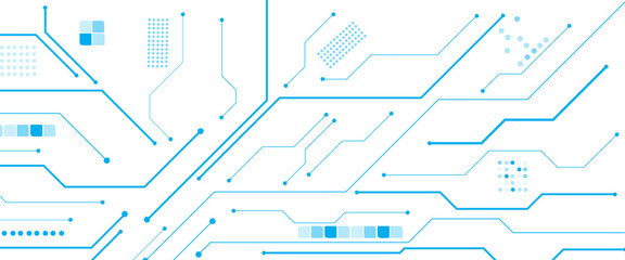 Poster - Electrical line with glow light on blue engineering technology concept vector panorama background