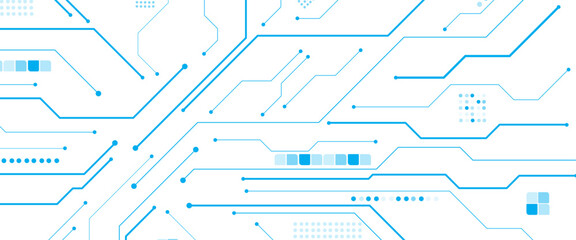 Poster - Vector circuit board electronic or electrical blue line on white engineering technology design.
