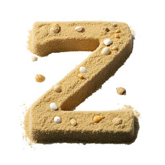 Sticker - A playful 3D letter  Z  built entirely from golden beach sand, with tiny seashells