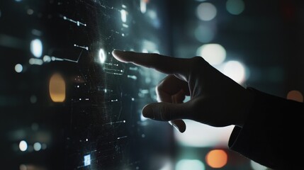 Poster - Digital Interaction, A Hand Interacting with Futuristic Interface
