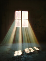 Aufkleber - Sunlight Streaming Through Dusty Window of Abandoned Building : Generative AI