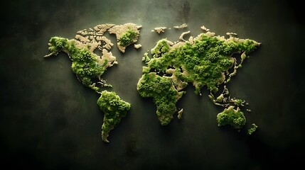 Poster - futuristic infographic visualization of a digital world map showcasing pulsating green zones that re