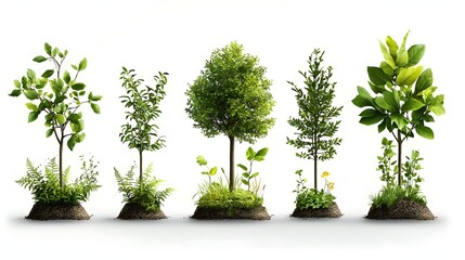 Poster - Minimalist Infographic Depicting the Growth Stages of Trees from Sapling to Full Grown in a Clean and Simplified Graphic Style