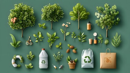 Poster - detailed infographic design featuring a collection of eco friendly icons and symbols representing re