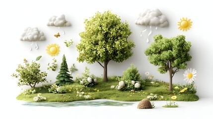 Poster - stylized infographic design featuring a set of eco icons depicting the natural water cycle with elem